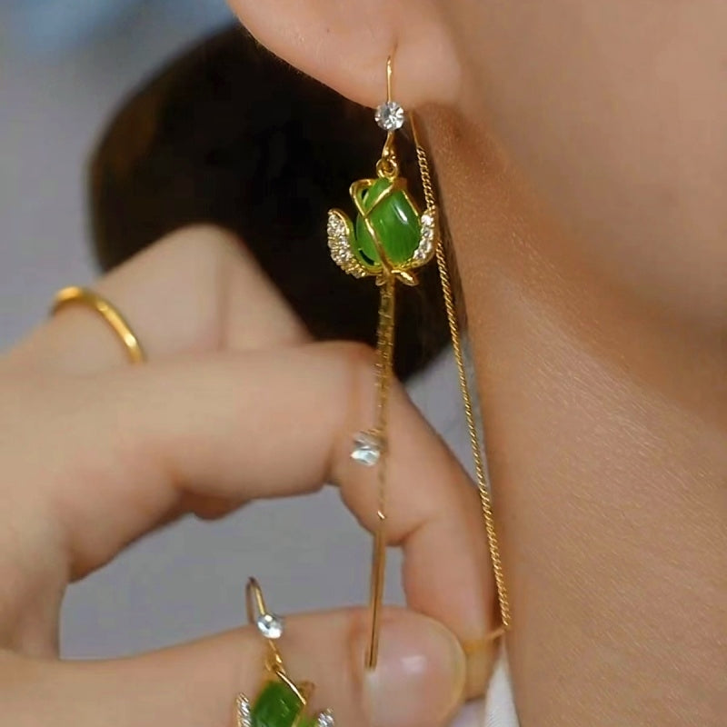 14K Gold-plated Zircon Rose Threader Earrings