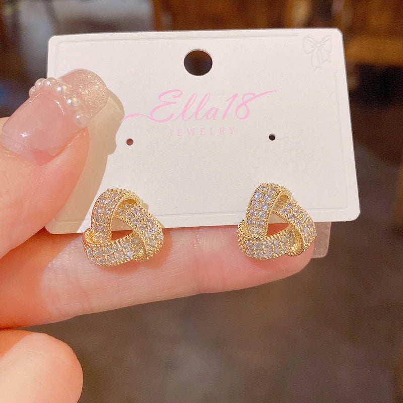 14K Gold-plated Zircon Triangle Stud Earrings