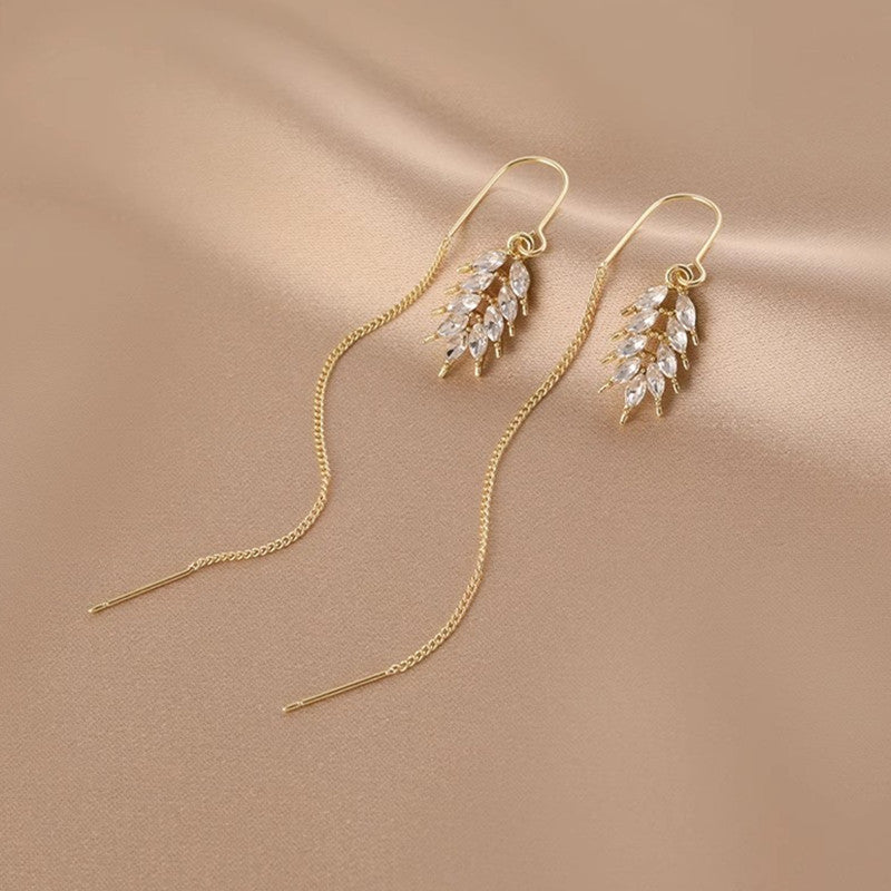 14K Gold-plated Zircon Wheat Threader Earrings