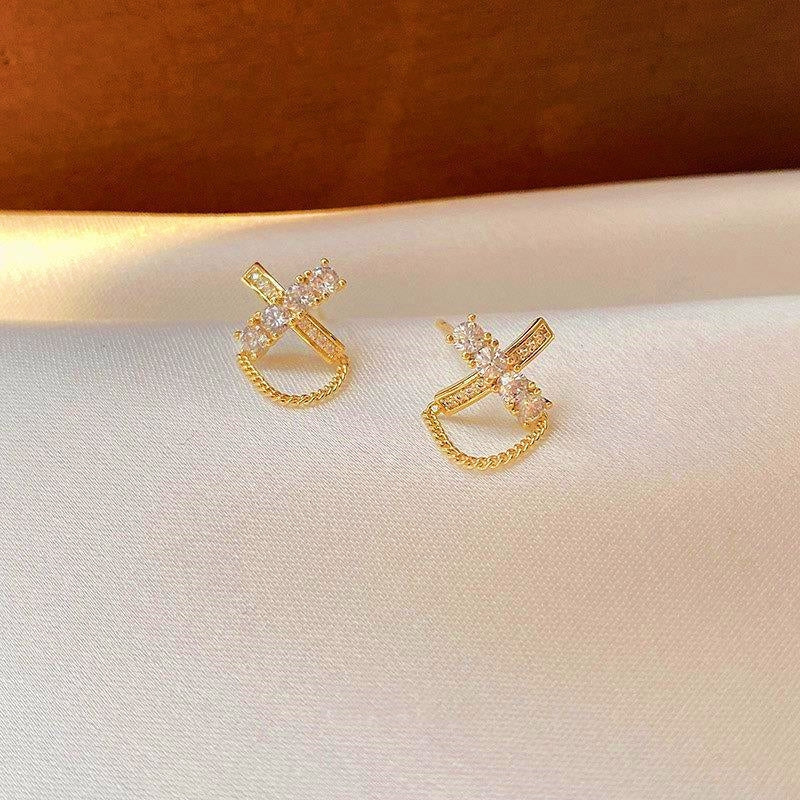 14K Gold-plated Zircon X Stud Earrings