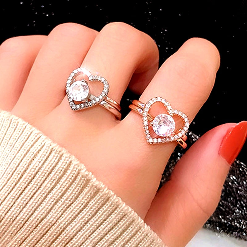14K Gold Plated Adjustable Open Love Two-In-One Stacking Rings