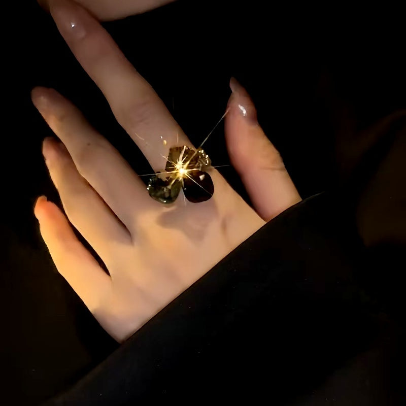14K Gold Plated Adjustable Three-Dimensional Crystal Cube Rings