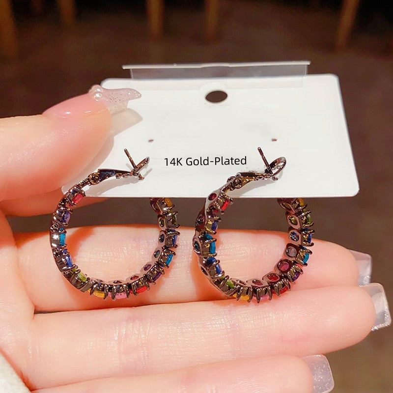 14K Gold-plated Black Hoop Earrings