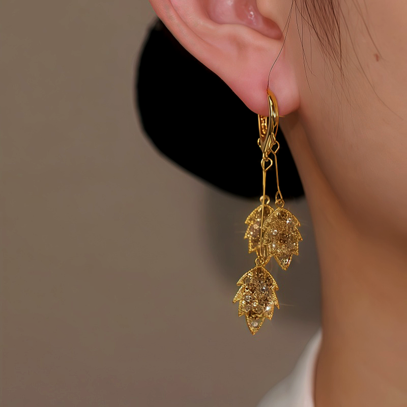 14K Gold Plated Brown Zircon Wheat Tassel Earrings