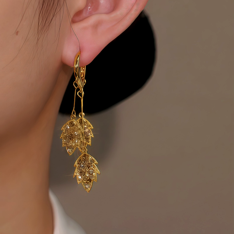 14K Gold Plated Brown Zircon Wheat Tassel Earrings