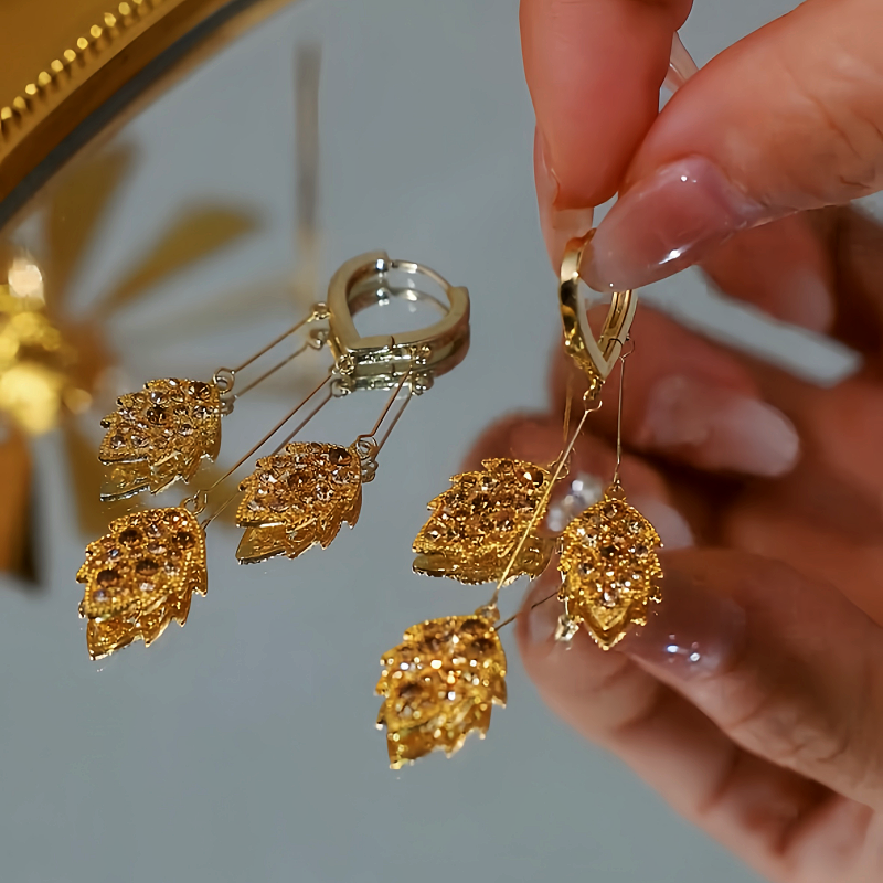 14K Gold Plated Brown Zircon Wheat Tassel Earrings