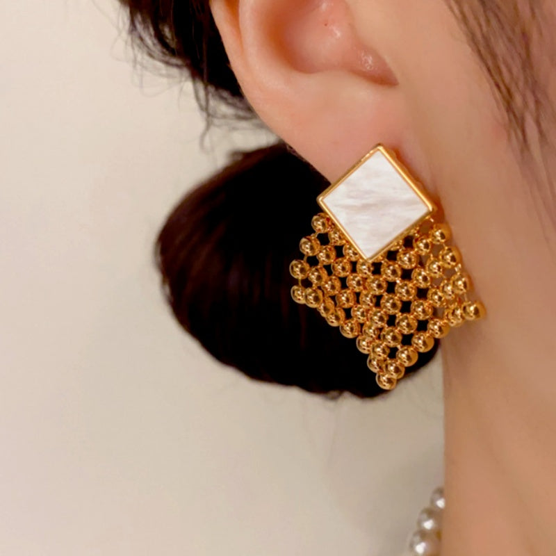14K Gold Plated Crystal Tassel Earrings