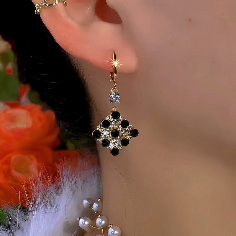 14K Gold Plated Diamond Black And White Water Drop Earrings