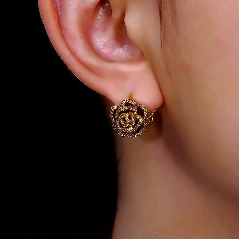 14K Gold Plated Diamond Camellia Earrings
