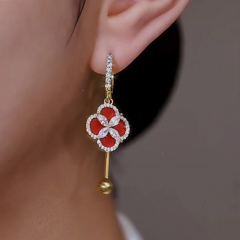 14K Gold Plated Diamond Four-Leaf Clover Earrings