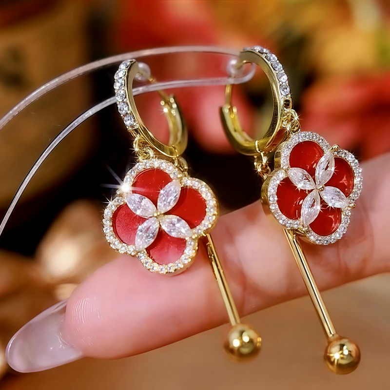 14K Gold Plated Diamond Four-Leaf Clover Earrings