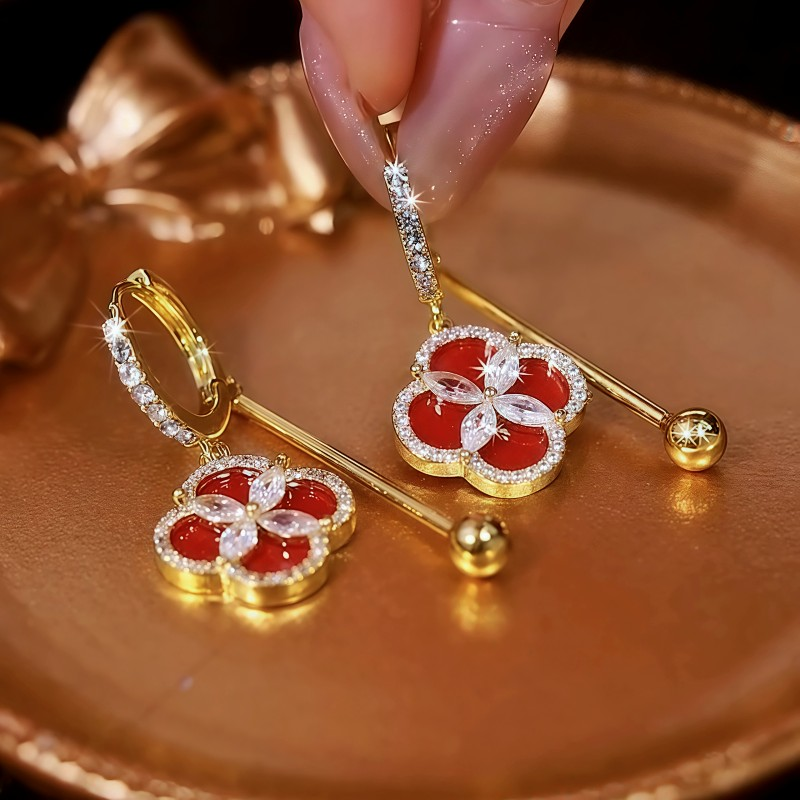 14K Gold Plated Diamond Four-Leaf Clover Earrings