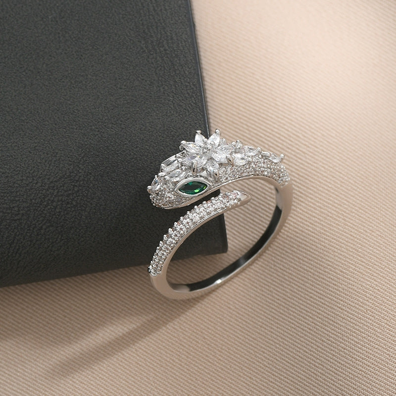 14K Gold Plated Diamond Snake-Shaped Open Rings