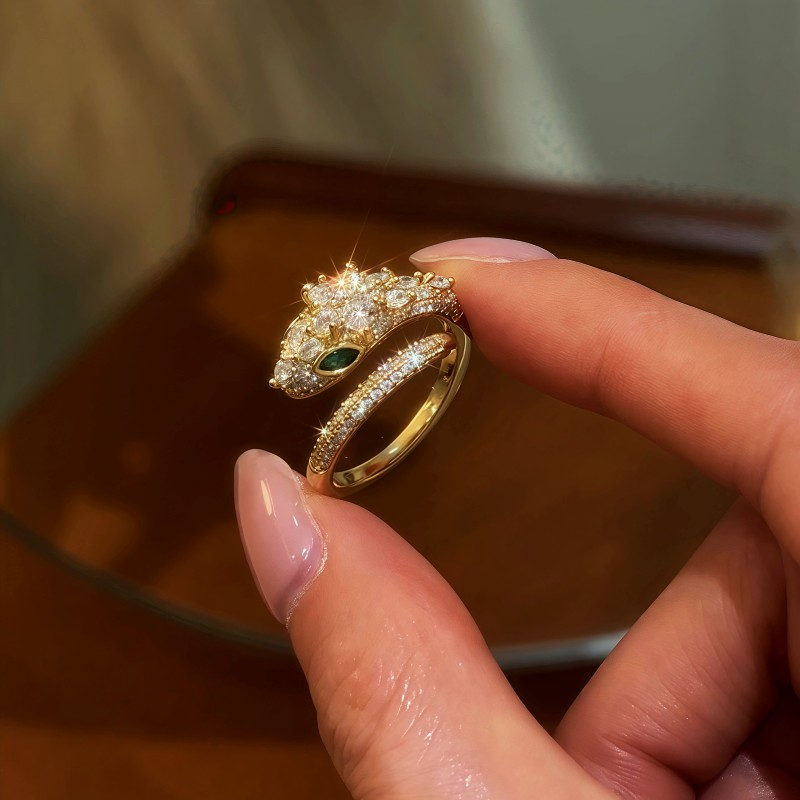 14K Gold Plated Diamond Snake-Shaped Open Rings