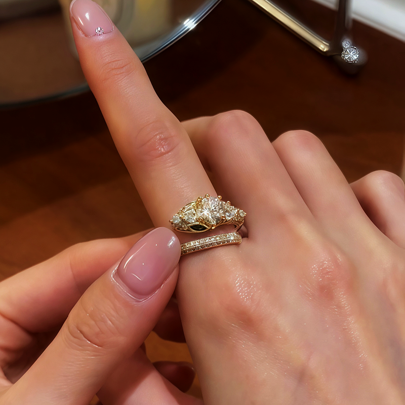 14K Gold Plated Diamond Snake-Shaped Open Rings