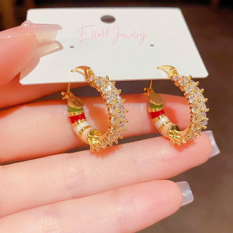 14K Gold-plated Fashionable Colorful Zircon Hoop Earrings