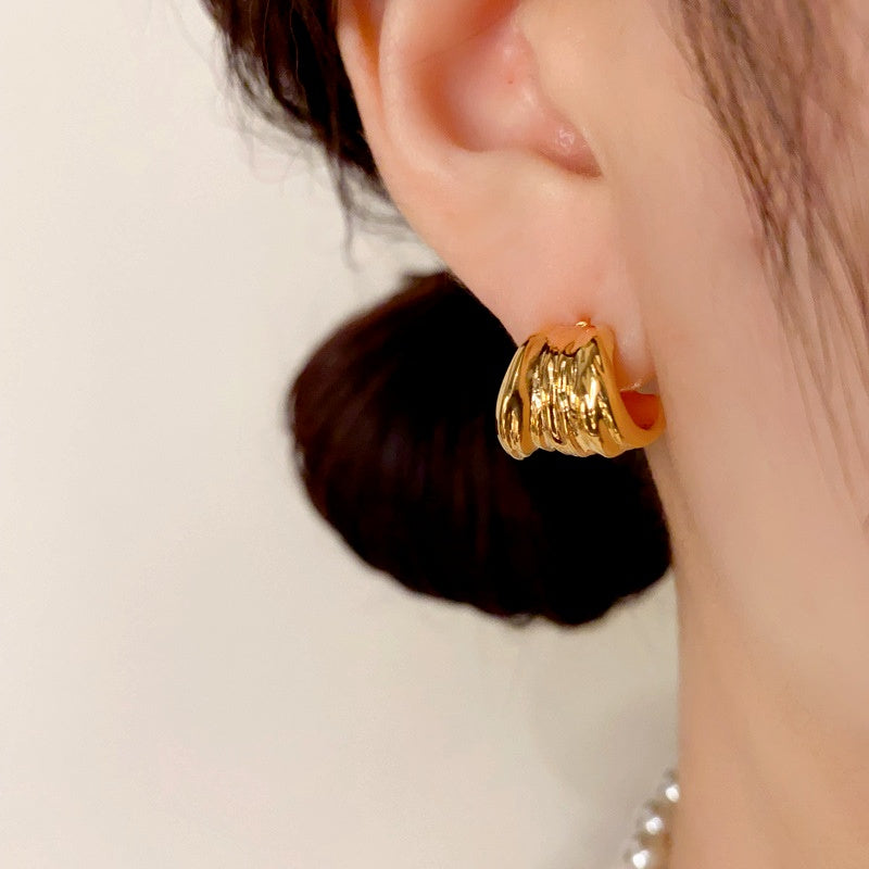 14K Gold Plated Folded Leaf Earrings
