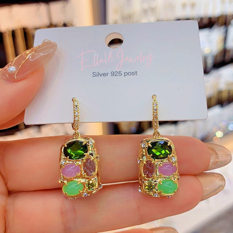 14K Gold-plated Gemstone Zircon Earrings