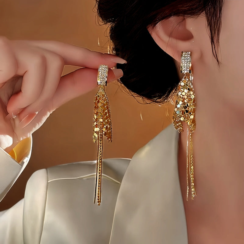 14K Gold Plated Geometric Diamond Tassel Earrings