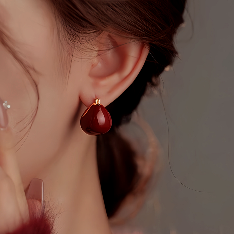 14K Gold Plated Glaze Wine Red Basket Earrings