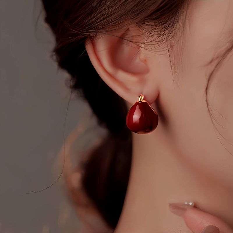 14K Gold Plated Glaze Wine Red Basket Earrings