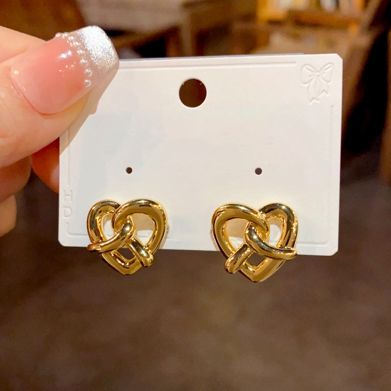 14K Gold Plated Knotted Love Heart Stud Earrings