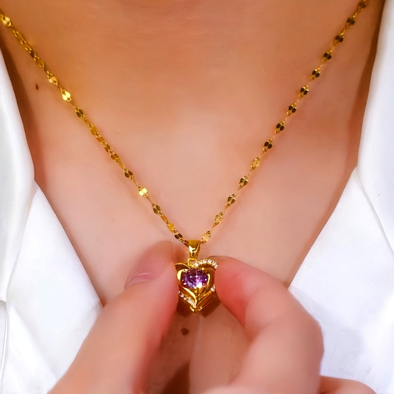 14K Gold Plated Luxury Purple Diamond Ocean Heart Necklaces