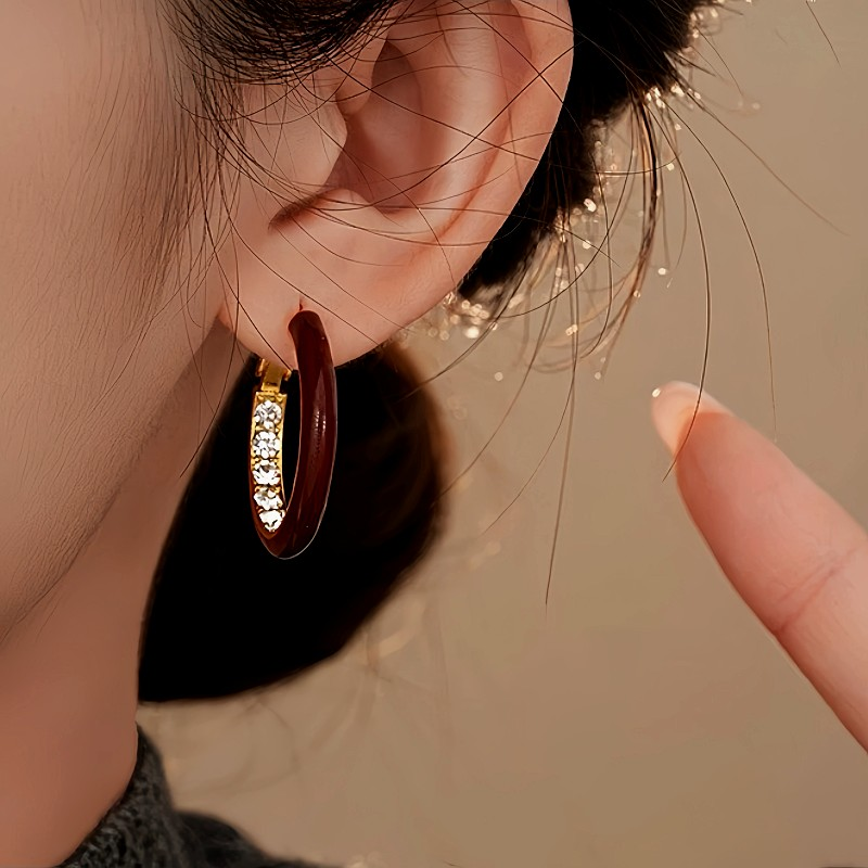 14K Gold Plated Oil Drop Zircon Diamond Hoop Earrings
