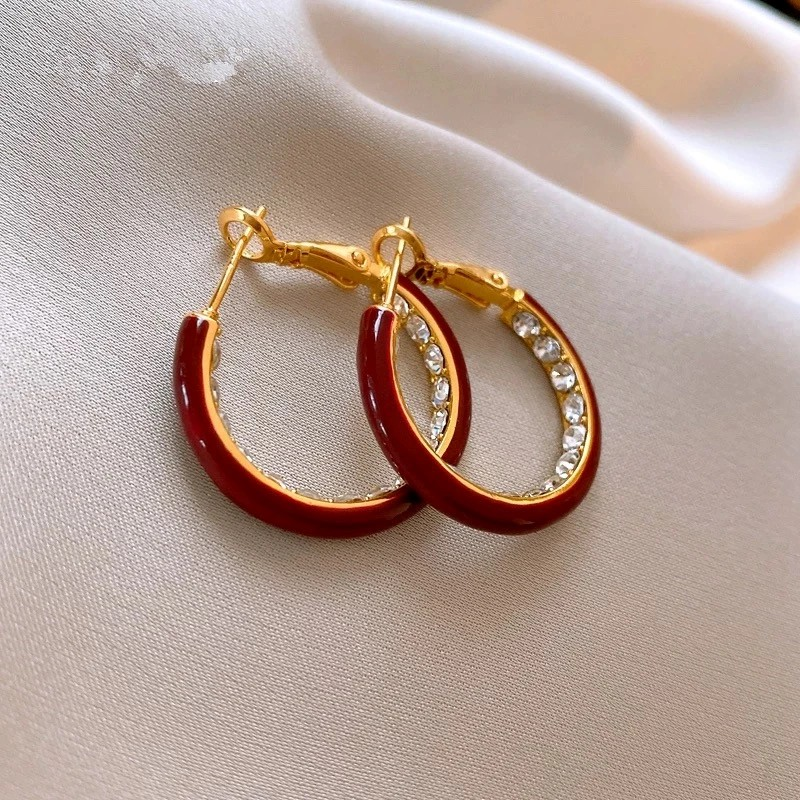 14K Gold Plated Oil Drop Zircon Diamond Hoop Earrings
