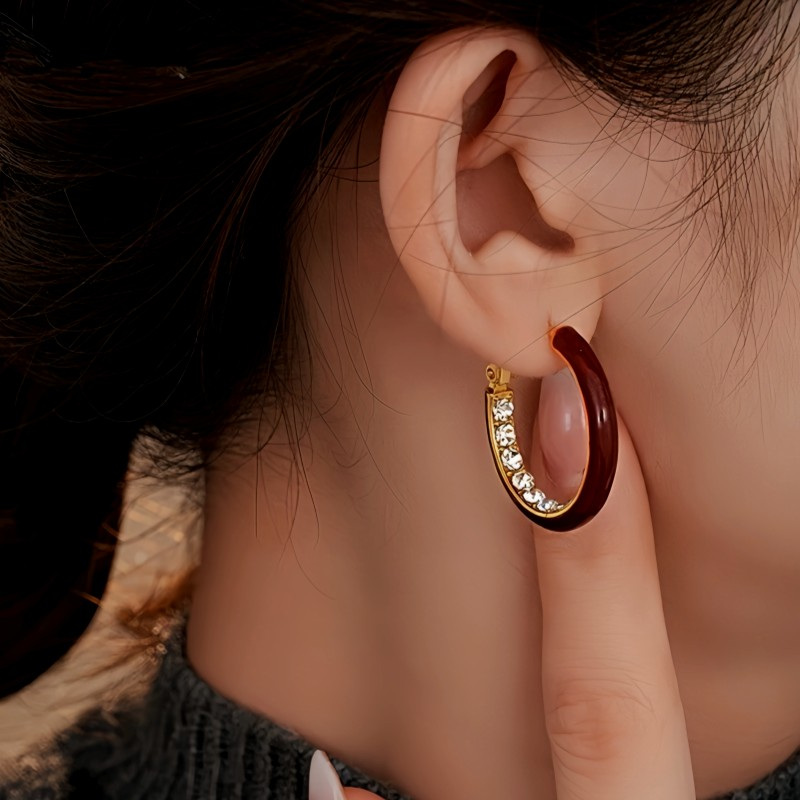14K Gold Plated Oil Drop Zircon Diamond Hoop Earrings