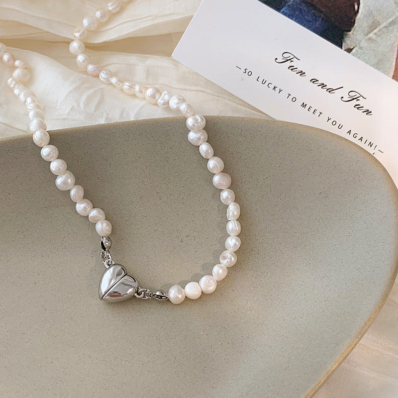 14K Gold Plated Pearl Magnetic Heart Necklaces