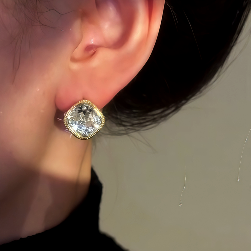 14K Gold Plated Red Oil Drop Zircon Cube Earrings