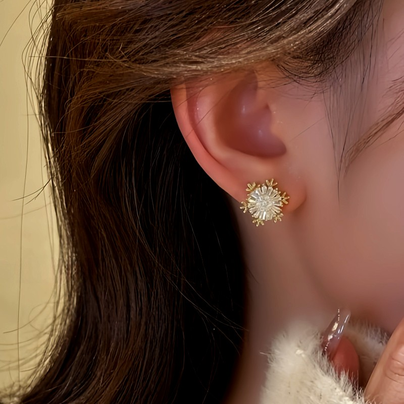 14K Gold Plated Rotating Snowflake Stud Earrings