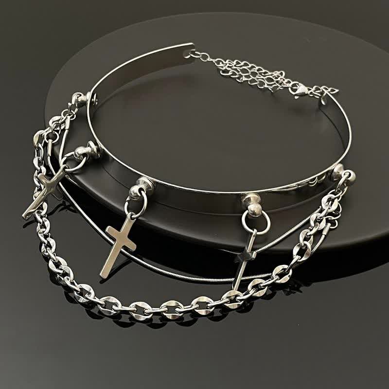 14K Gold Plated Tassel Cross Choker
