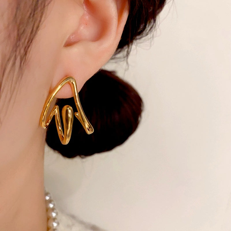 14K Gold Plated Three-Dimensional Triangle Earrings