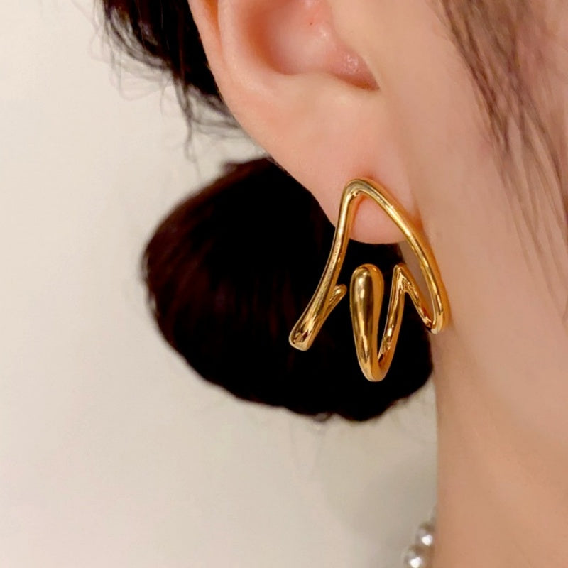 14K Gold Plated Three-Dimensional Triangle Earrings