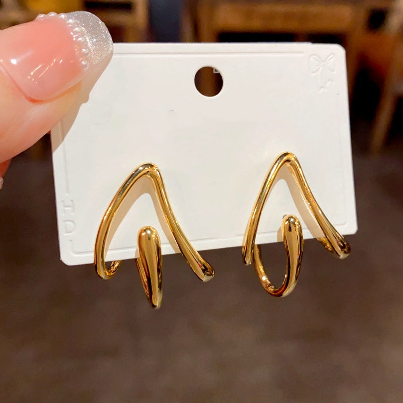 14K Gold Plated Three-Dimensional Triangle Earrings