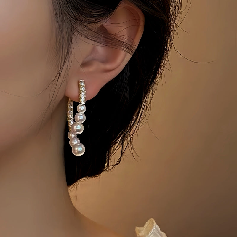 14K Gold Plated Zircon Arc-Shaped Pearl Earrings