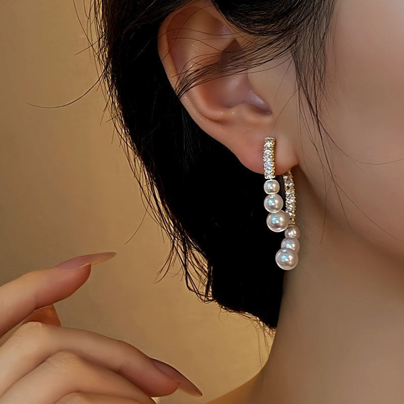 14K Gold Plated Zircon Arc-Shaped Pearl Earrings