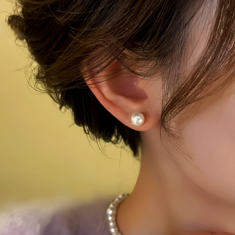 14K Gold Plated Zircon Bow Pearl Earrings