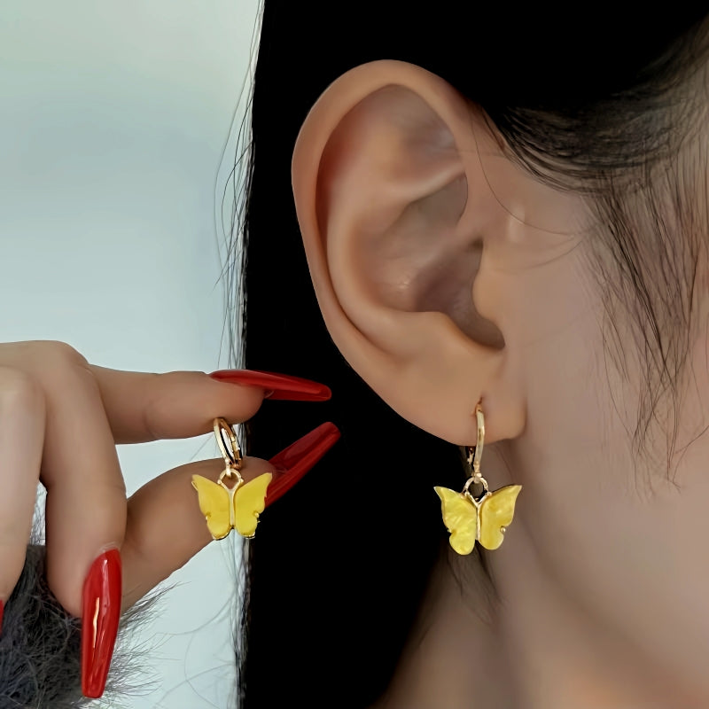 14K Gold Plated Zircon Butterfly Earrings