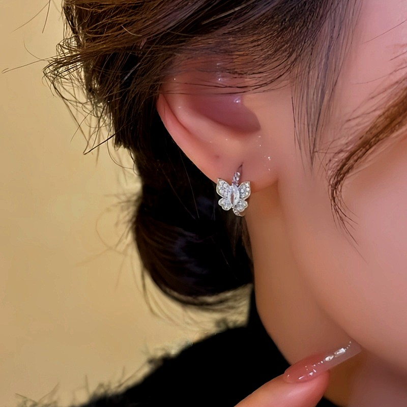 14K Gold Plated Zircon Butterfly Hoop Earrings