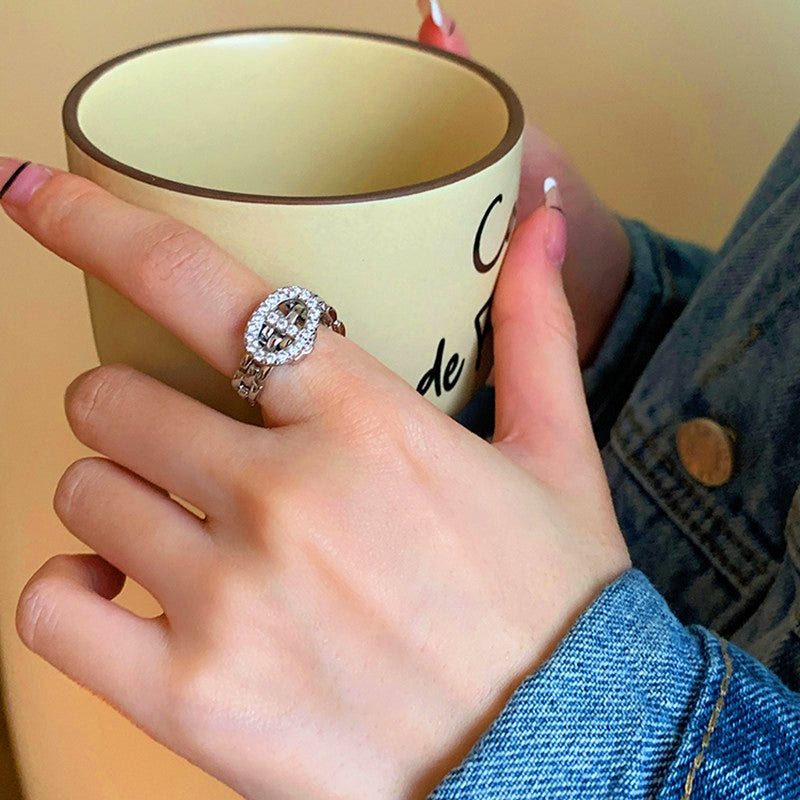14K Gold Plated Zircon Chain Strap Rings