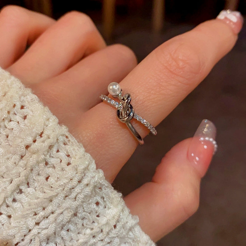 14K Gold Plated Adjustable Zircon Cross Pearl Open Rings