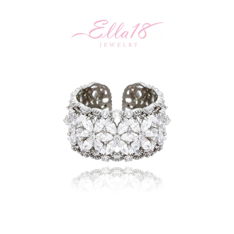 14K Gold Plated Zircon Flower Adjustable Rings