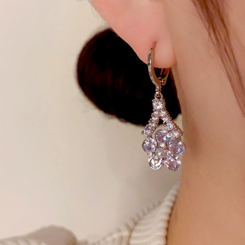 14K Gold Plated Zircon Flower Earrings