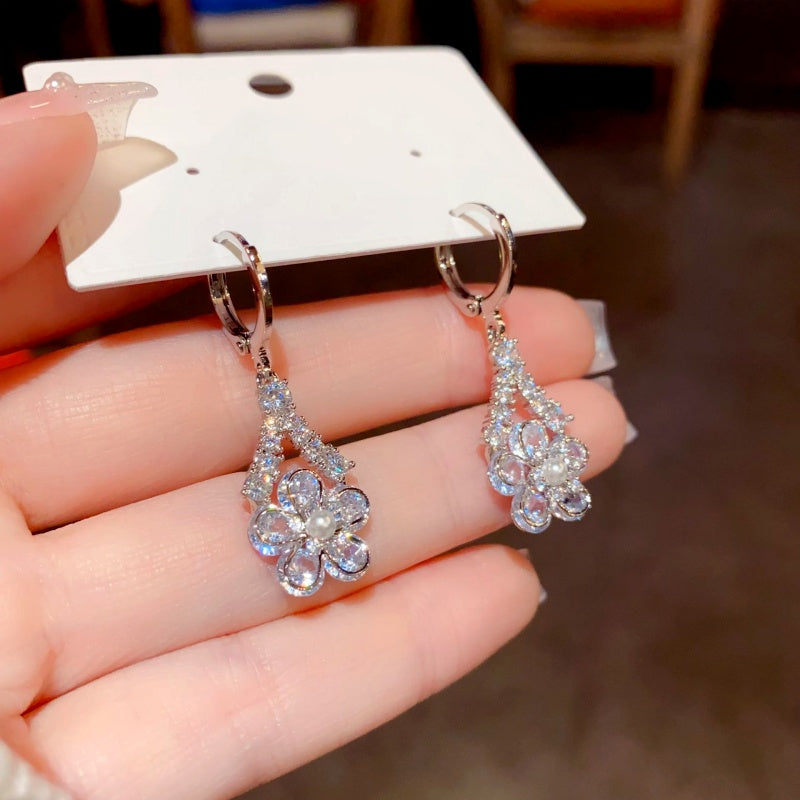 14K Gold Plated Zircon Flower Earrings