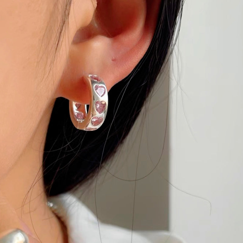 14K Gold Plated Zircon Heart Hoop Earrings