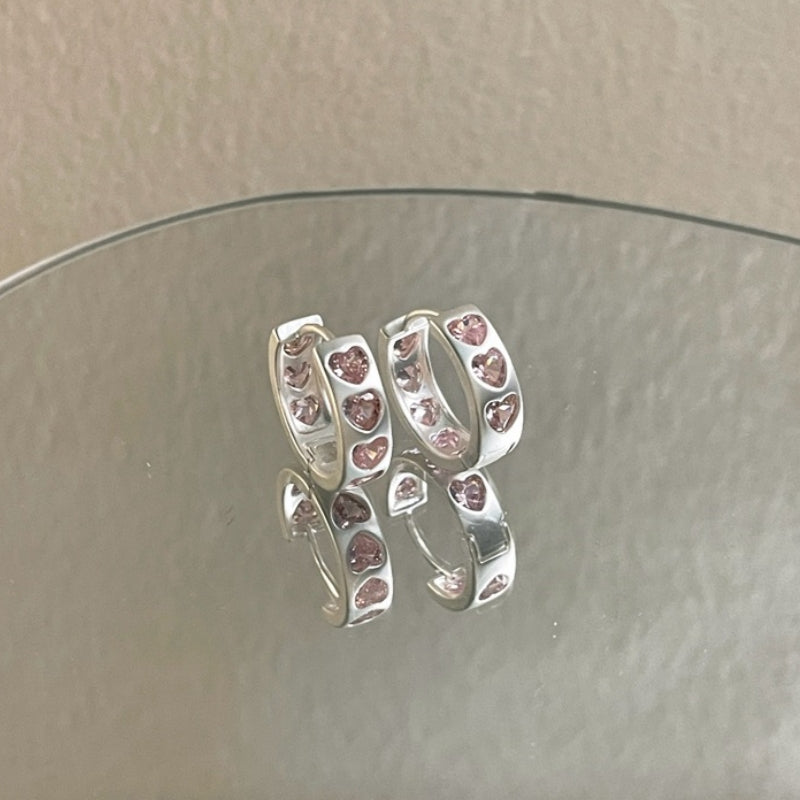 14K Gold Plated Zircon Heart Hoop Earrings