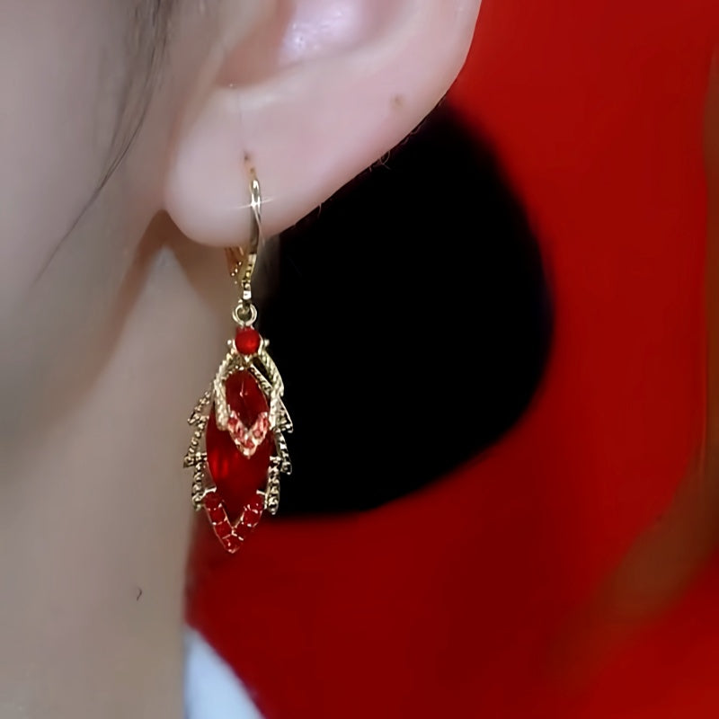 14K Gold Plated Zircon Red Diamond Lead Earrings
